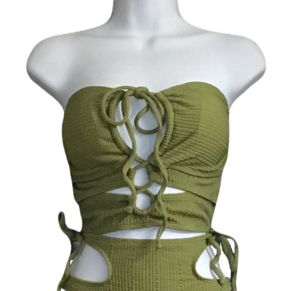 Green Strappy Cutout Tankini/Bikini Swimsuit - Picture 2 of 5